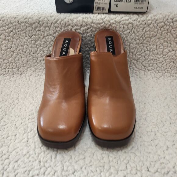 NIB AQUA "MODA" mule clog slips on heeled leather shoes womens size 10M - Picture 1 of 6